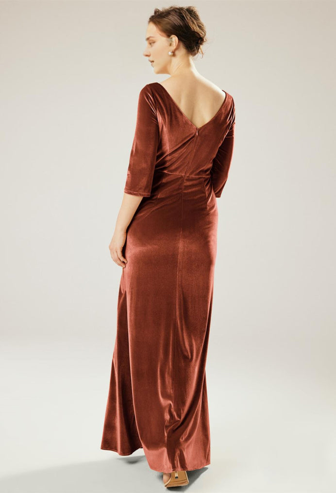 Vestidos formales para mujer, cuello redondo, elegantes, mangas 3/4, terciopelo, sirena, largo hasta el suelo, talla personalizada gratis, vestido para madre de la novia